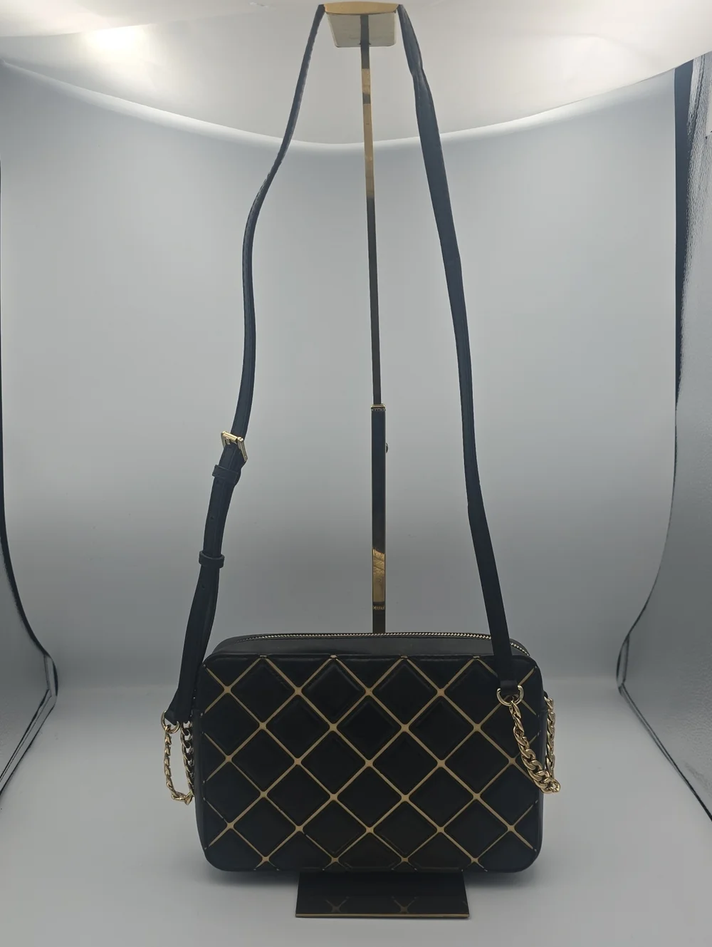Michael Kors Black Crossbody Bag with Gold Chain Lattice